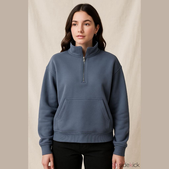 Automet Tops - Women's Automet Cropped Blue Half-Zip Sweatshirt L